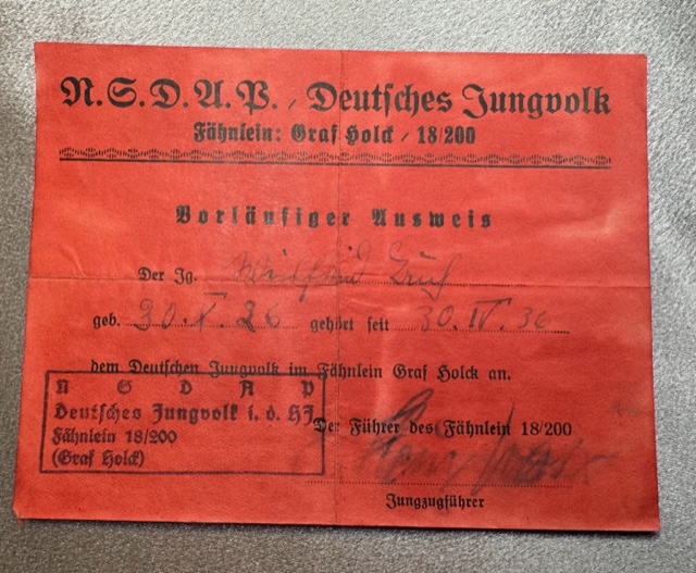 NSDAP Deutsches Jungvolk Vorläufiger Ausweis #16361 
