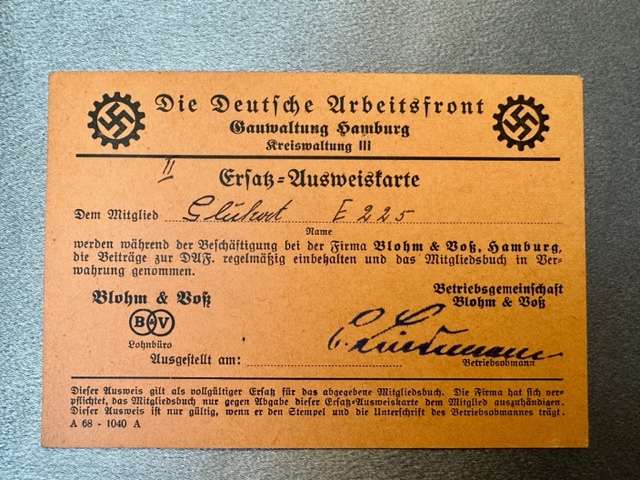 Die Deustche Arbeitsfront Ersatz Auswesikarte #16508 