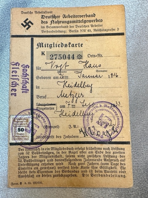 Deutscher Arbeiterverband des Nahrungsmittelgewerkes Mitleidskarte #16484 