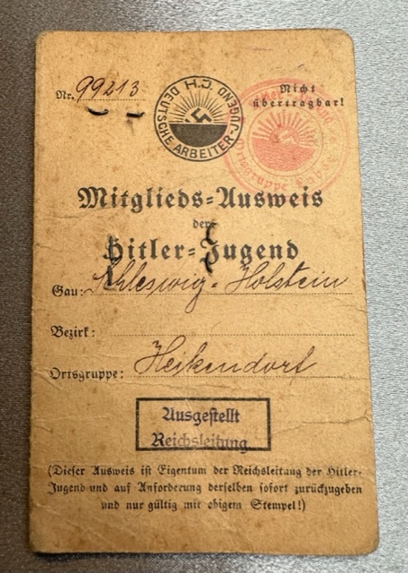 Mitgliedsausweis der Hitler Jugend #16382 