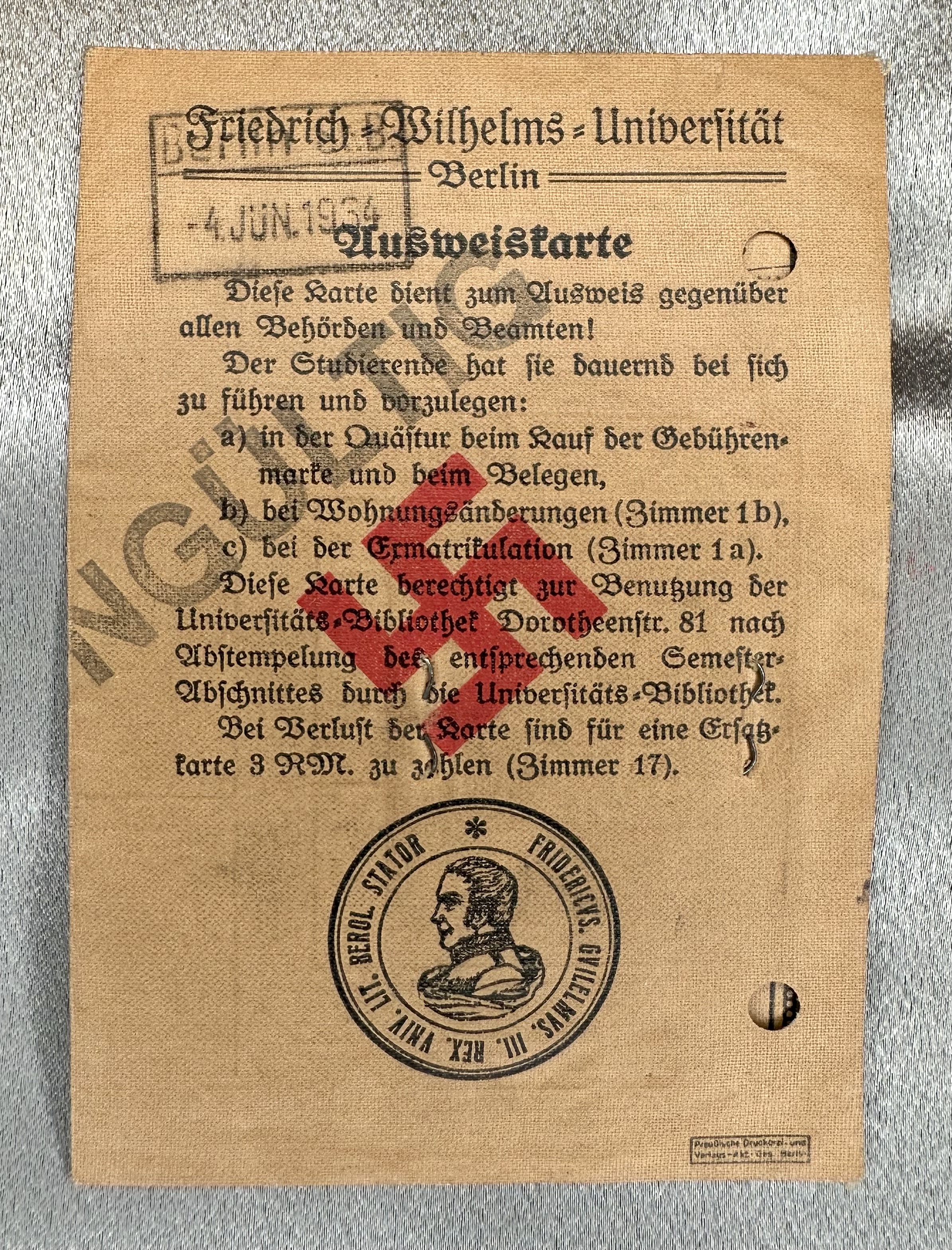 Ausweiskarte Mitglied der Deutschen Studentenschaft #17367 