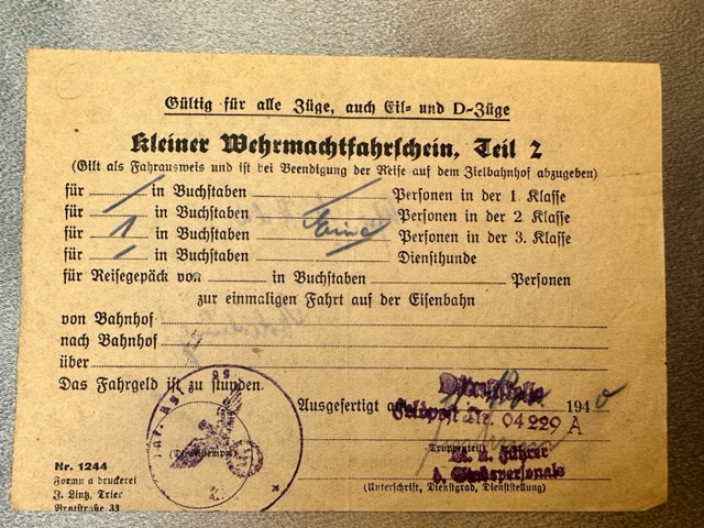 Kleiner Wehrmachtfahrschein #16496 